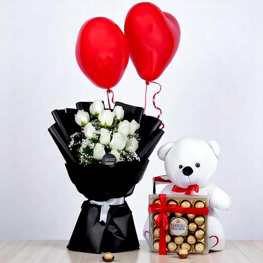 51 white rose bouquet combo set