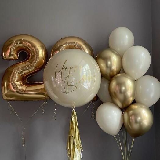 Gold Number Balloons with Customize Balloon and Bouquet