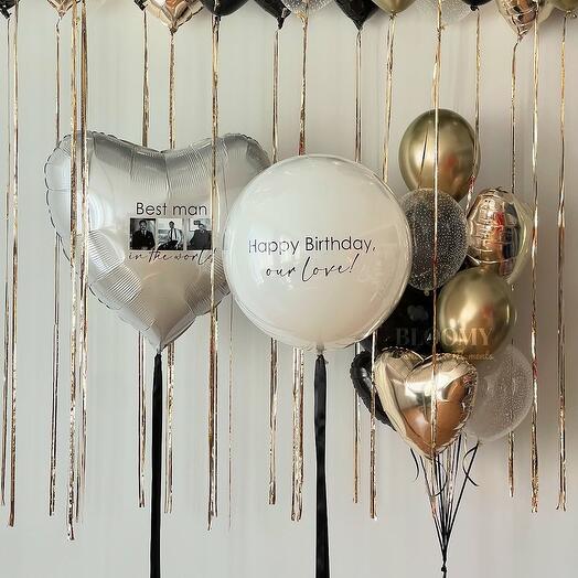 Balloon composition for a man with photo and personalized inscription