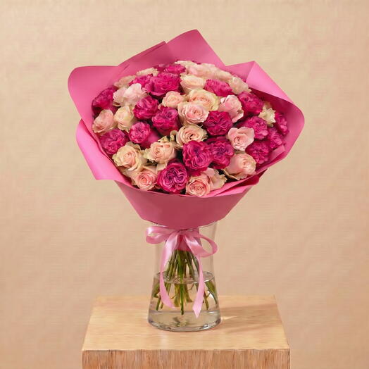 Bouquet of Light and Dark Pink Roses - 35 pcs