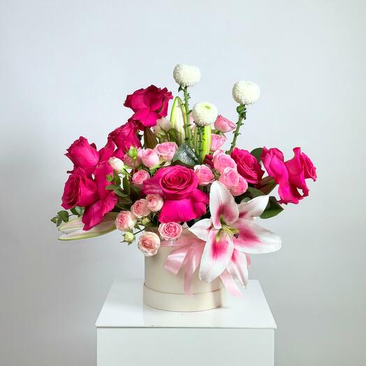 Luxury Pink Rose And Lily Flower Box