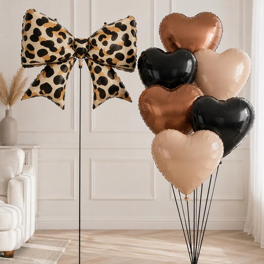 Leopard Bow with Black   Brown Hearts