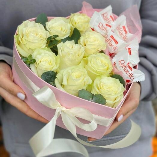 Surprise heart of white roses