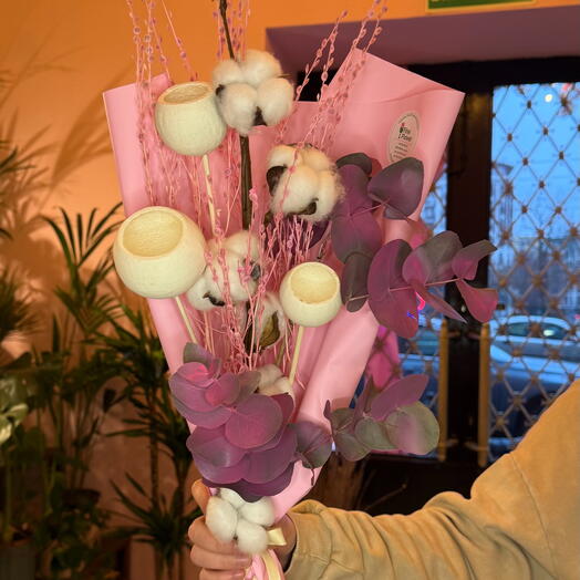 Bouquet of flowers with cotton
