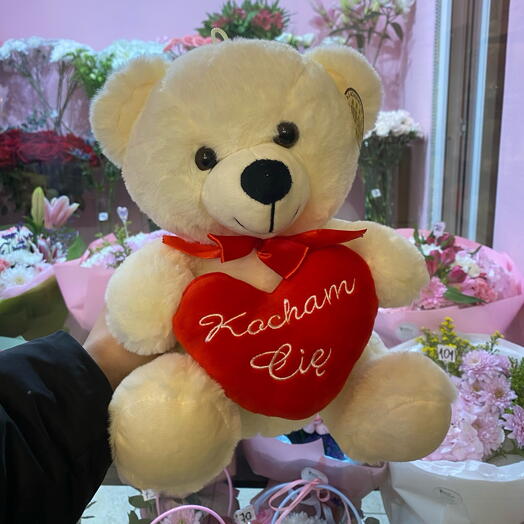 White teddy bear with a heart