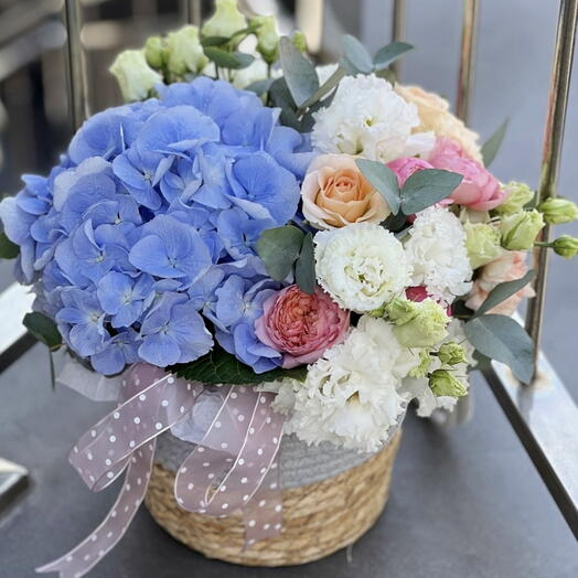 Blue Love Basket with Hydrangea
