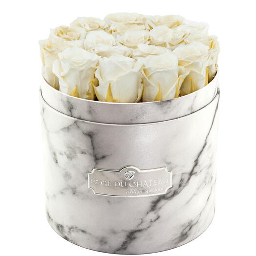 White Eternal Roses in a White Marble Box