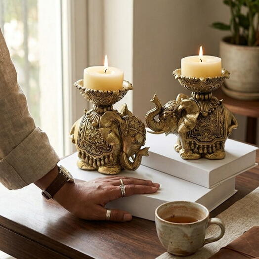 Beautiful artwork elephant candle holders pair to make your jome more beautiful