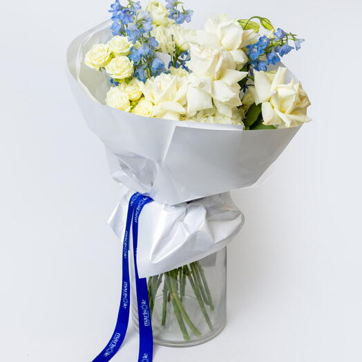 Moonwave - Delphinium, White French Roses, Spray roses, Eustomas, Hydrangea