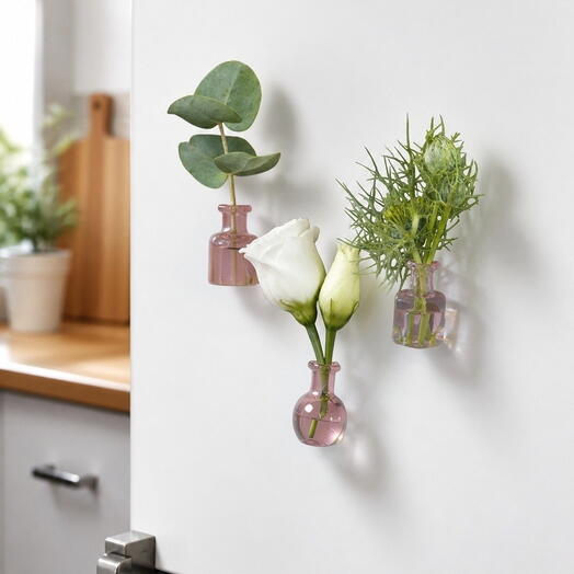 Mini Magnetic Vases with Flowers (3 vases per set)