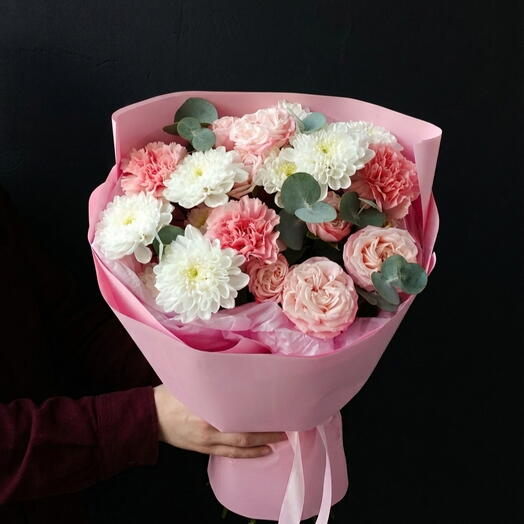 🌸 Sweet Pastel Mix: Pink Carnations, Roses   White Chrysanthemums