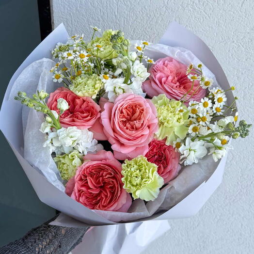 Cottage Blooms - Garden Roses, Carnations, Chamomile, Stock