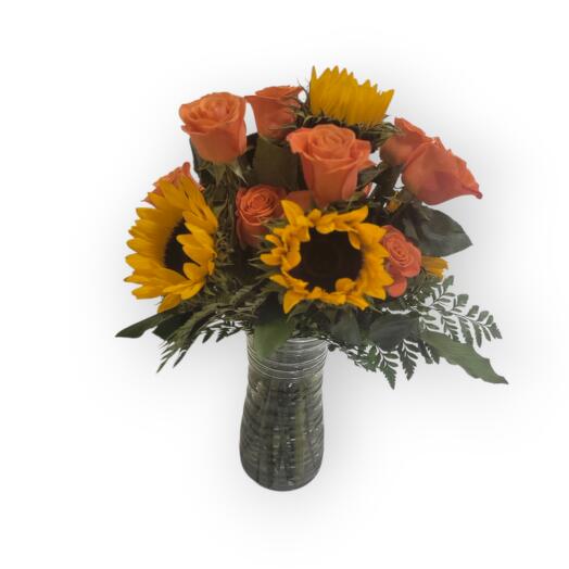 Gold Autumn, Roses and sunflowers