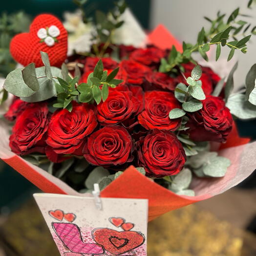 Red Rose Hot Love+ Heart +postcard Hand Made