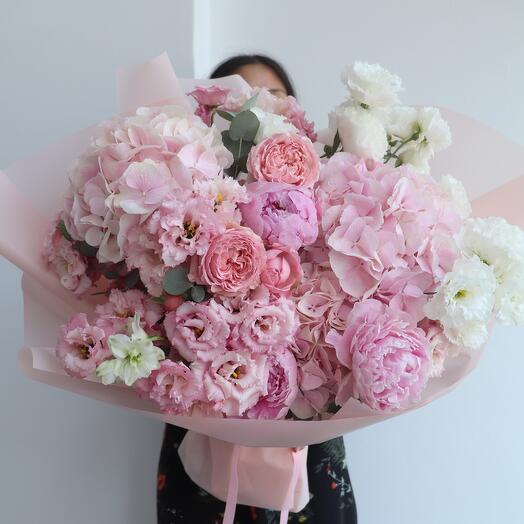 For you with love pink roses and hydrangeas bouquet