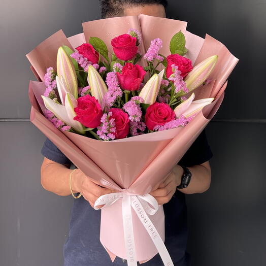 Rosy Lily | Pink Lilies | Roses Mix Bouquet