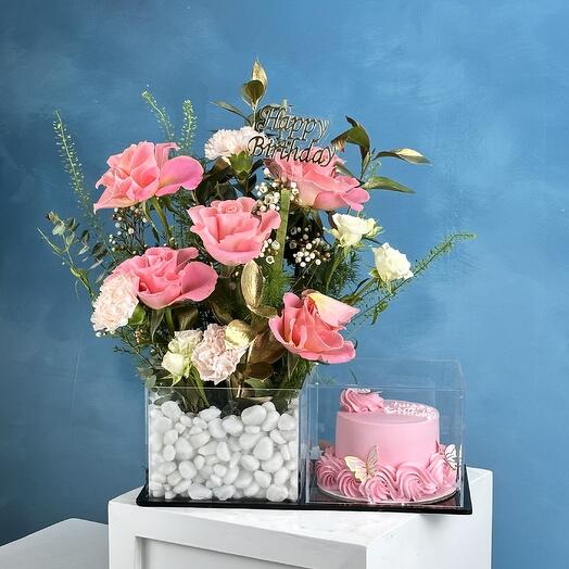 Combo gâteau et fleurs