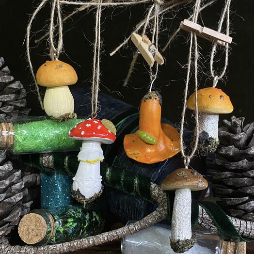 Mushroom ornaments- set of 5(mixed)