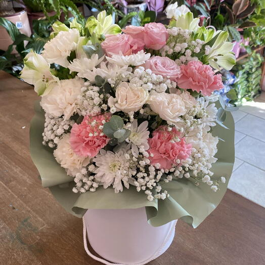 Flowers in a white box