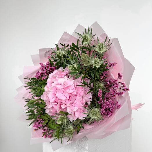 Pink Hydrangea bouquet with greenery