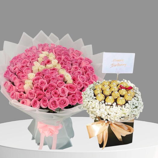 BIRTHDAY _ Luxurious 99 Rose Bouquet With Chocolate Box Combo Gift For Her, Wife, Best friend