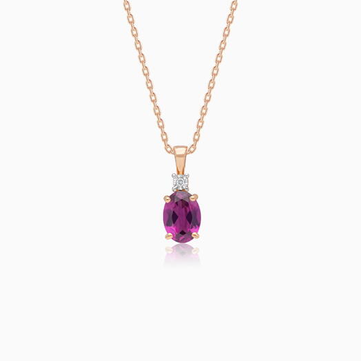 Bright Rhodolite Garnet   Natural Diamond Necklace in 18k Rose Gold