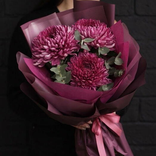 ️ Premium Burgundy Chrysanthemums Eucalyptus