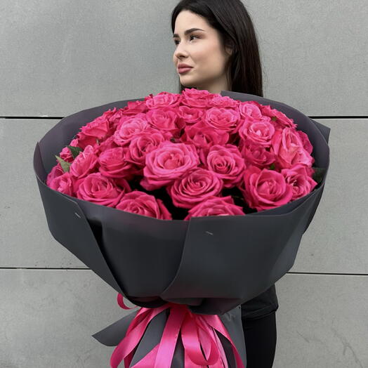Bukiet Malinowa Roża 51 szt 60 cm