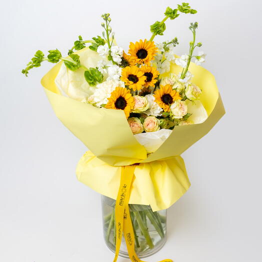 Daydream - Sunflowers, Bells of Ireland, Spray Roses