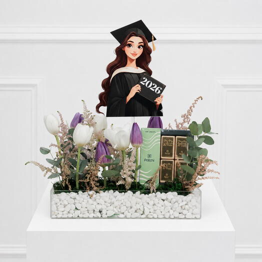 Girl Graduation Tulip and Patchi Gift Tray