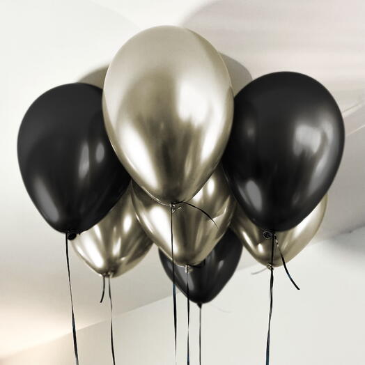 7 Helium "Black and Champagne" Balloons Set