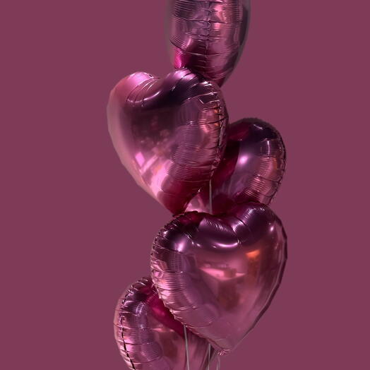 5 Pink Heart Balloons