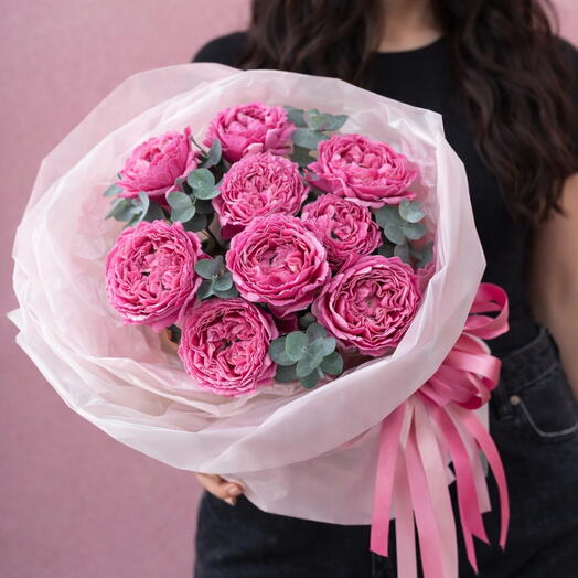 🌹Bouquet of 10 peony roses with eucalyptus