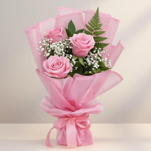 3 Pink Roses Bouquet