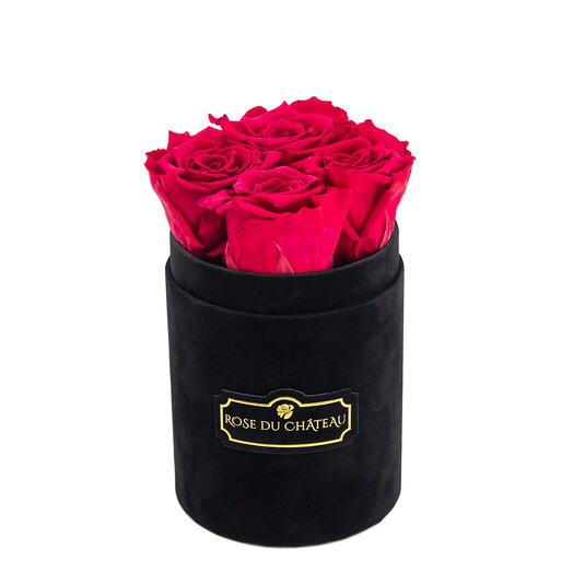 Pink Eternal Roses in a Black Flocked Baby Box