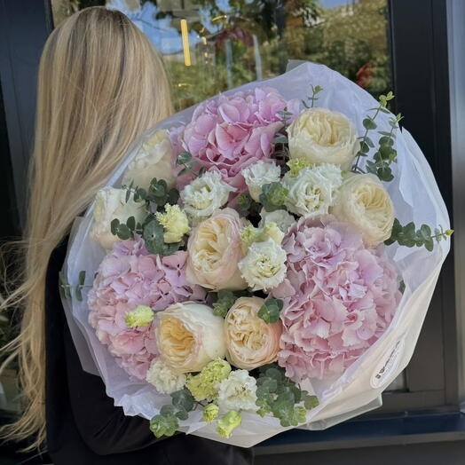 Hidrangeas roses eucaliptus bouquet