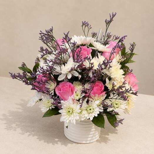Pink Rose   White Chrysanthemum Harmony