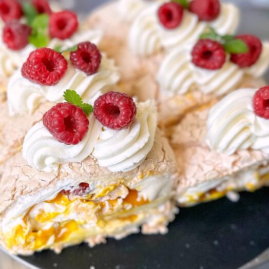 Mango and Raspberry Meringue Roll