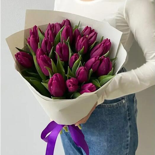 25 purple tulips
