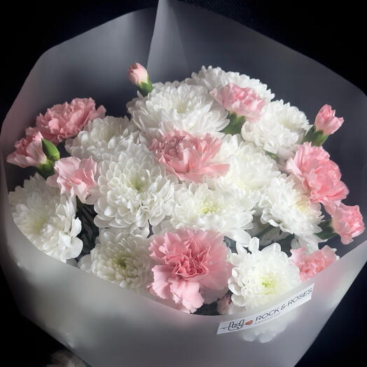 Classic Tender Mix: White Chrysanthemums   Pink Carnations Bouquet