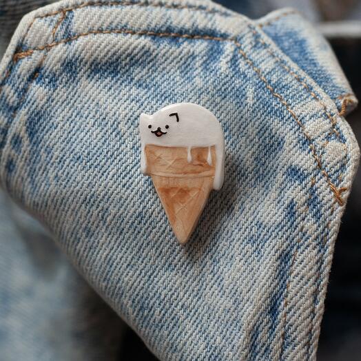 Handmade Cat Ice Cream Brooch