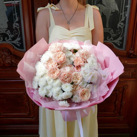 Tenderness (a delicate mix of white chrysanthemums and peony roses)