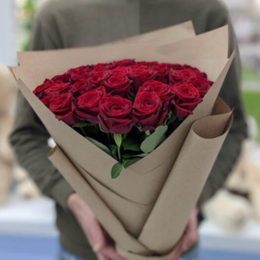 Mono bouquet of 25 roses (70 cm)