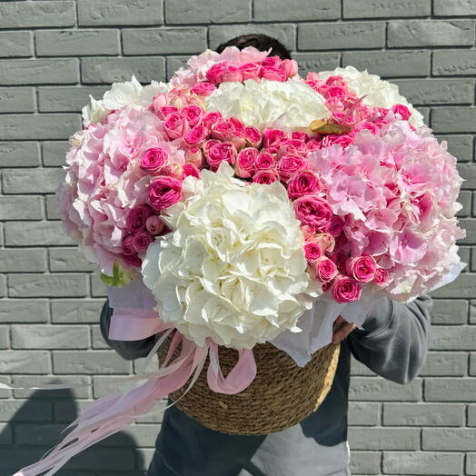 Large basket of love with hydrangea