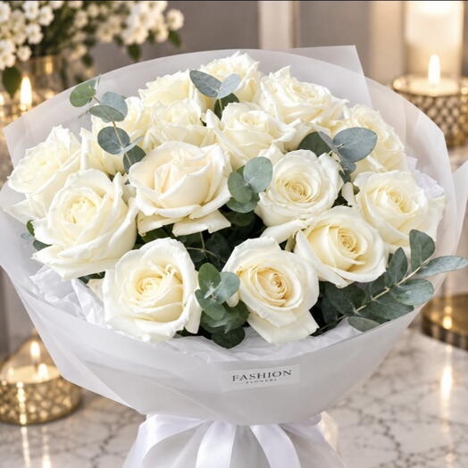 Bouquet of 19 white roses