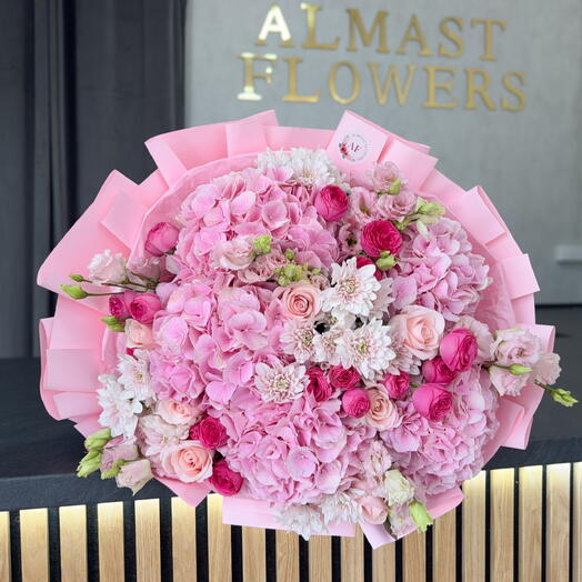 Pink mix bouquet with hydrangeas