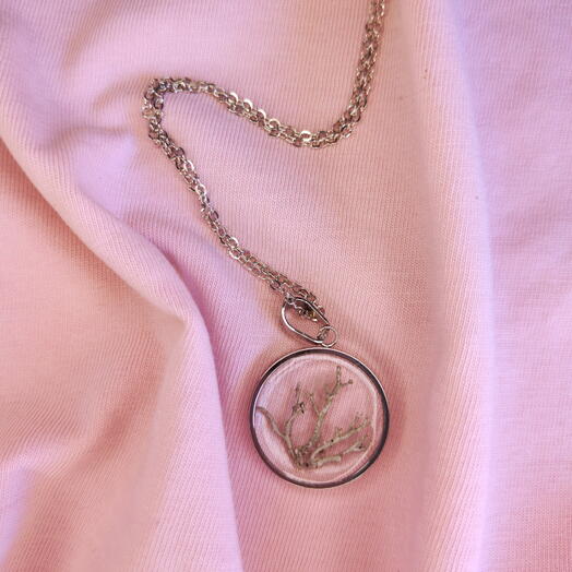 Transparent pendant with reindeer lichen, 22 mm