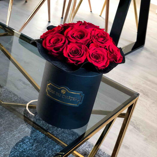 Red Eternal Roses Bouquet in a Black Box