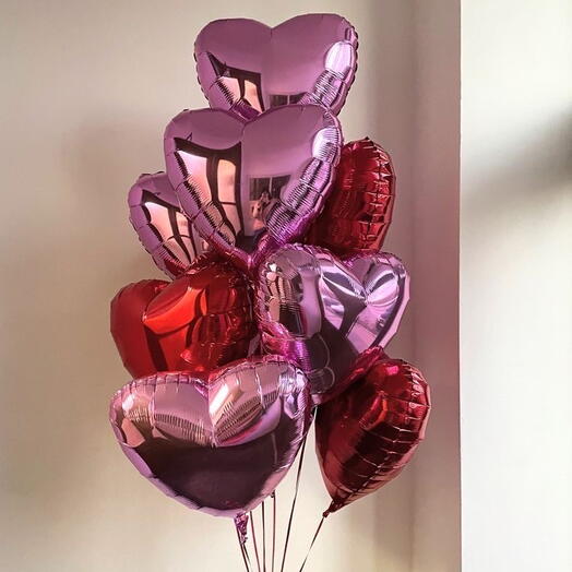 10 Pink Red Heart Balloons