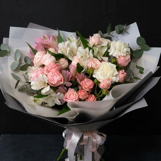 💐 Elegant Pastel Harmony: Spray Roses, Alstroemeria   Carnations